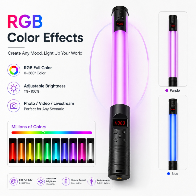 RGB 휴대용 비디오 라이트 완드, 사진, 브이로그,  - Photography Lighting Description 리뷰 및 가격